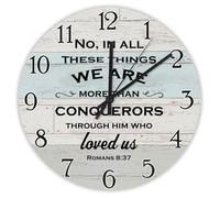 Madcolitote No in All These Things We Are More Than Conquerors Orologio da parete in legno con versi della Bibbia, orologio da parete cristiano, citazione religiosa, decorazione artistica per