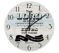 Madcolitote Orologio da parete con citazione di Gesù, orologio da parete da 38 cm, con scritta "The LORD is good a refuge in times of trouble Bibbia Verse Decor Retirement Living Room Decor Gift for