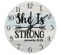 Madcolitote Orologio da parete con citazione religiosa, 30,5 cm, funzionamento a batteria, con scritta in lingua inglese "She Is Strong Jesus Biblia", decorazione per soggiorno, regalo per uomo, donna