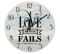 Madcolitote Orologio da parete con citazione religiosa, funzionamento a batteria, 30,5 cm, con scritta in inglese "Love Never Fails Jesus Bibbia Verse Decor She Shed", regalo per uomo, donna, amico