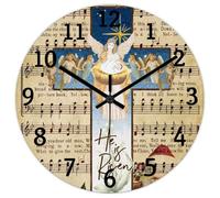 Madcolitote Orologio da parete con citazione religiosa, grande orologio da parete in legno, funzionamento a batteria, 25,4 cm, silenzioso, con scritta in lingua inglese "He Is Risen Gesù", decorazione