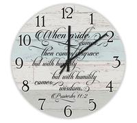 Madcolitote Orologio da parete con dedica della Bibbia Christian da 38 cm, con scritta in lingua inglese "When Pride Comes then Comes Disgrace Proverbs 11:2", decorazione per la casa, per cucina