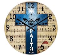 Madcolitote Orologio da parete con fede religiosa, 38 cm, rotondo, funzionamento a batteria, con scritta in lingua inglese "Faith Jesus Bibbia Verse", decorazione per soggiorno, regalo per uomo, donna