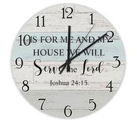 Madcolitote Orologio da parete con fede religiosa, grande, in legno, funzionamento a batteria, 25,4 cm, silenzioso come per me e la mia casa, con versi della Bibbia, decorazione per soggiorno, camera