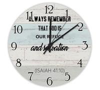 Madcolitote Orologio da parete con scritta "Always Remember That God Is Our Refuge And Salvation", in legno, 38 cm, decorazione da parete cristiana per cucina, camera da letto, soggiorno, ufficio