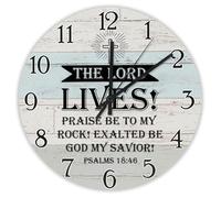 Madcolitote Orologio da parete con scritta in lingua inglese "Jesus Bible Verse 25,4 cm a batteria The LORD Lives! Praise Be to My Rock!", orologio con scritta silenziosa, decorazione per la casa per