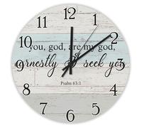 Madcolitote Orologio da parete con scritta "You God Are My God Earnestly I Seek You", con versi della Bibbia, rotondo, 30,5 cm, decorazione per la casa in stile rustico, per cucina, soggiorno, camera