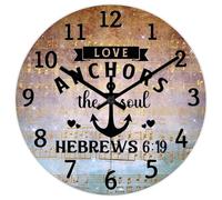 Madcolitote Orologio da parete da 10 pollici Bibbia Versi Scrittura Grandi Orologi da parete a batteria Amore Ancore anima Ebrei 6 19 Citazione di Gesù Religioso Cristiano Nuova Casa Regalo