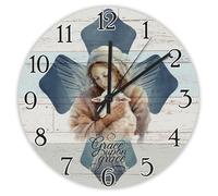 Madcolitote Orologio da parete da 15 pollici Bibbia Versi Scrittura, orologio da parete in legno a batteria Grazia sulla grazia senza ticchettio citazione di Gesù religioso cristiano nuova casa regalo
