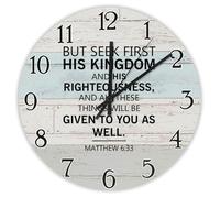 Madcolitote Orologio da parete da 25,4 cm, con versi della Bibbia, in legno, orologio da parete But Seek First His Kingdom And His Righteousness Matteo 6:33, citazione di Gesù, religioso, cristiano