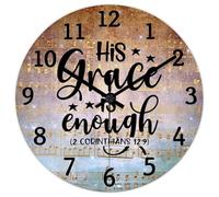 Madcolitote Orologio da parete da 30,5 cm, con scritta in lingua inglese "His Grace Is Enough Gesù" (lingua italiana non garantita), con scritta in lingua inglese "His Grace Is Entro", religioso