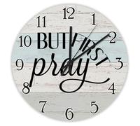 Madcolitote Orologio da parete da 38 cm, con scritta in lingua inglese "Bibbia Verse Scrittura", rotondo, funzionamento a batteria, con scritta "But First Pray Silent Jesus", citazione religiosa