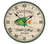 Madcolitote Orologio da parete di benvenuto Personalizzato Pesca Cottage Grano di legno Cracked Grandi Orologi da parete in legno Funzionamento a batteria 30,5 cm Casale Decorazione per la casa per la