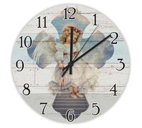 Madcolitote Orologio da parete in legno a forma di croce con angelo, con versi della Bibbia, grande, funzionamento a batteria, 38 cm, silenzioso, senza ticchettio, decorazione religiosa per soggiorno
