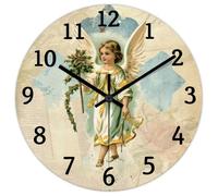 Madcolitote Orologio da parete in legno a forma di croce con angelo, con versi della Bibbia, orologio decorativo a batteria, 30,5 cm, senza ticchettio, decorazione religiosa per ufficio, scuola, bagno
