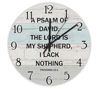 Madcolitote Orologio da parete in legno a tema "A Psalm of David The LORD Is My Shepherd" con versi della Bibbia, grande orologio da parete a batteria, 38 cm, silenzioso, decorazione religiosa per