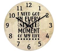 Madcolitote Orologio da parete in legno con dedica biblica cristiana, 38 cm, con scritta "I Need God in Every Single Moment of My Life", decorazione per la casa, soggiorno, cucina, camera da letto