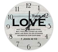 Madcolitote Orologio da parete in legno con dedica della Bibbia, 38 cm, con scritta in lingua inglese "This is love not that we Loved God but That He Loved Us", orologio da parete con scritta