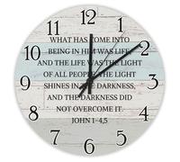 Madcolitote Orologio da parete in legno con dedica della Bibbia, con scritta in lingua inglese "What Has Come Into Being in Him Was Life John 1:5", funzionamento a batteria, 38,1 cm, citazione
