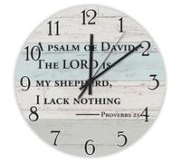 Madcolitote Orologio da parete in legno con scritta "A Psalm of David The LORD Is My Shepherd" (lingua italiana non garantita), funzionamento a batteria, 38 cm, decorazione da parete cristiana per