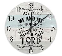 Madcolitote Orologio da parete in legno con scritta "As for Me And My House We Will Serve The Lord" con versi della Bibbia, 30,5 cm, decorazione per la casa cristiana per soggiorno, cucina, camera da