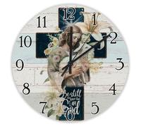 Madcolitote Orologio da parete in legno con scritta "Be still And Know That I Am God" con versi della Bibbia, orologio decorativo cristiano, funzionamento a batteria, 25,4 cm, senza ticchettio, con