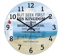 Madcolitote Orologio da parete in legno con scritta "But Seek First His Kingdom" (lingua italiana non garantita), con scritta in lingua inglese "Jesus Bible Verse", funzionamento a batteria