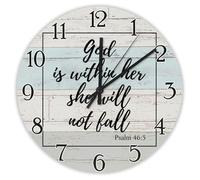 Madcolitote Orologio da parete in legno con scritta "God Is Within Her She Will Not Fall Psalm 46:5", con dedica della Bibbia, funzionamento a batteria, 25,4 cm, decorazione religiosa per ufficio