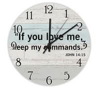 Madcolitote Orologio da parete in legno con scritta "If You Love Me Keep My Commands", con scritta in lingua inglese "Gesù Bibbia", 25,4 cm, funzionamento a batteria, silenzioso, senza ticchettio
