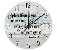 Madcolitote Orologio da parete in legno con scritta in inglese "Before I Formed You in The Womb I Knew You", con versi della Bibbia, orologio da parete cristiano, funzionamento a batteria, 25,4 cm