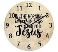 Madcolitote Orologio da parete in legno con scritta in inglese "In the Morning When I Rise Give Me Jesus", 25,4 cm, funzionamento a batteria, decorazione da parete per cucina, soggiorno, camera da