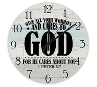 Madcolitote Orologio da parete in legno con scritta in lingua inglese "Give All Your Worries And Cares to God" (lingua italiana non garantita), orologio da parete da 25,4 cm, funzionamento a batteria