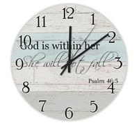 Madcolitote Orologio da parete in legno con scritta in lingua inglese "God Is Within Her She Will Not Fall Psalm 46:5", con versi della Bibbia, 30,5 cm, funzionamento a batteria, decorazione religiosa