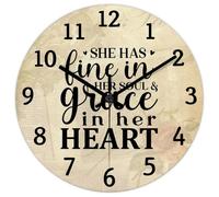 Madcolitote Orologio da parete in legno con scritta in lingua inglese "She Has Fine in Her Soul", con versi della Bibbia, 38 cm, funzionamento a batteria, senza ticchettio, decorazione religiosa per