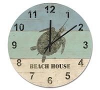 Madcolitote Orologio da parete in legno con venature di campagna, funzionamento a batteria, 38 cm, acquarello, vita marina, tartaruga, orologio da spiaggia, decorazione per la casa, camera da letto