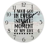 Madcolitote Orologio da parete in legno "I Need God in Every Single Moment of My Life", con versi della Bibbia, funzionamento a batteria, 25,4 cm, silenzioso, decorazione religiosa cristiana, per