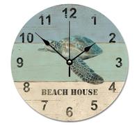 Madcolitote Orologio da parete in legno rustico da 25,4 cm, funzionamento a batteria, acquarello, vita marina, tartaruga, orologio da parete per spiaggia, decorazione per la casa, camera da letto