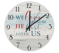 Madcolitote Orologio da parete religioso cristiano 30,5 cm We Love Because He First Loved Us Gesù Bibbia Verse Decor per ufficio Home Decor matrimonio compleanno inaugurazione della casa regalo