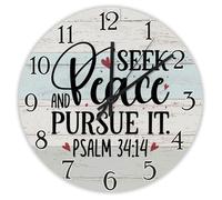 Madcolitote Orologio da parete religioso cristiano Orologio da parete a batteria 30,5 cm cerca la pace Salmo 34 14 Bibbia Versi Decor per ufficio Home Decor Matrimonio Compleanno Regalo di