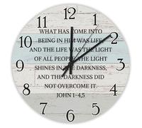 Madcolitote Orologio da parete religioso da 30,5 cm, in legno, con scritta in lingua inglese "What has come in being in him was life john 1:5" Bibbia Verse Christian Decor soggiorno camera da letto