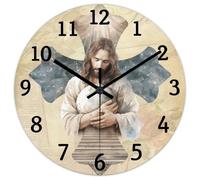 Madcolitote Orologio da parete religioso in legno Orologi da parete a batteria 25,4 cm silenzioso presepe croce Gesù Bibbia Versi Decor per ufficio Home Decor matrimonio compleanno inaugurazione della