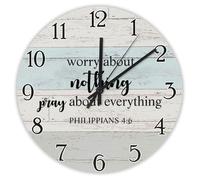 Madcolitote Orologio da parete rotondo con versi biblici, 38 cm, funzionamento a batteria, orologio da preghiera silenzioso con scritta in lingua inglese "Worry About Nothing", decorazione per casa