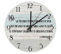 Madcolitote Orologio da parete rotondo da 25,4 cm, funzionamento a batteria, con dedica biblica, orologio da parete con scritta in lingua inglese "So We Fix Our Eyes Not on What Is Seen", decorazione