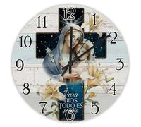 Madcolitote Para Dios - Orologio da parete in legno con versi della Bibbia, orologio da parete cristiano, funzionamento a batteria, 38 cm, silenzioso, senza ticchettio, con citazione di Gesù