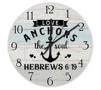 Madcolitote Religious Faith Orologio da parete 25,4 cm in legno Orologi da parete a batteria Amore Ancore anima Ebrei 6 19 Bibbia Versi Cristiani Decor Per Soggiorno Camera Da Letto Cucina Regalo di