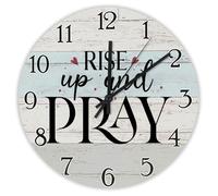 Madcolitote Rise Up & Pray Orologio da parete in legno con versi della Bibbia, grande orologio da parete a batteria, 25,4 cm, silenzioso, citazione religiosa, decorazione artistica per ufficio, scuola