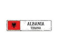 Madcolitote Segnaletica stradale Albania personalizzata Bandiera Albania Cartello in metallo Albania Capitale Paese Città Souvenir Targa in metallo in alluminio Decorazione rustica Regalo per amici