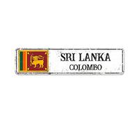 Madcolitote Segnali stradali personalizzati dello Sri Lanka in metallo con bandiera dello Sri Lanka Capitale Paese Città Souvenir Targa metallica in alluminio Rustico Decorazione per la casa Regalo