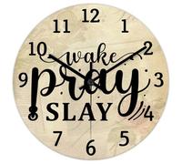 Madcolitote Wake Pray Slay Orologio da parete in legno con versi della Bibbia Cristiano, grandi orologi da parete a batteria, 30,5 cm, silenzioso, senza ticchettio, citazione religiosa, decorazione