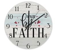 Madcolitote Walk by Faith Orologio da parete in legno con Gesù Bibbia Verse 30,5 cm Orologio da parete a batteria silenzioso senza ticchettio Decorazione religiosa cristiana per camera da letto